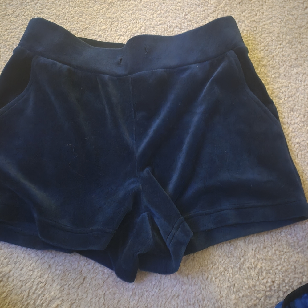 Women's Navy Blue Velvet Shorts